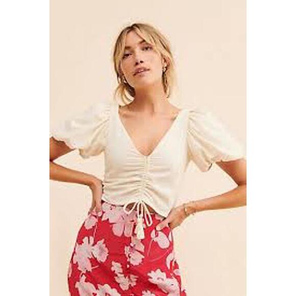 Anthropologie Tops - ✨ Especia Anthropologie Puff Sleeve Ruched Crop Top – Size XS